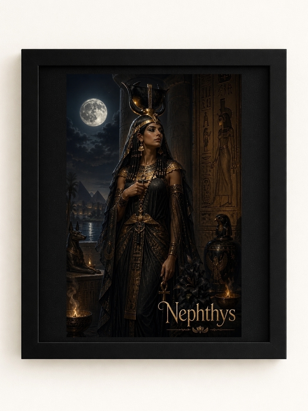 Nephthys Egyptian Goddess A.I. Art Print - 8x10 Frame